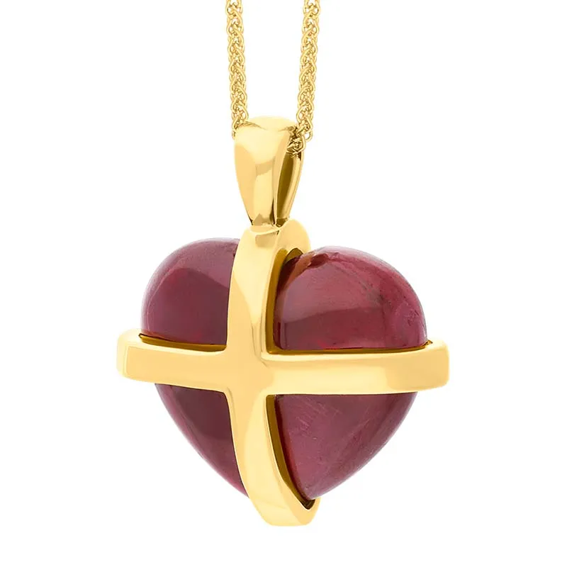 18ct Yellow Gold Red Greenland Ruby Medium Cross Heart Necklace
