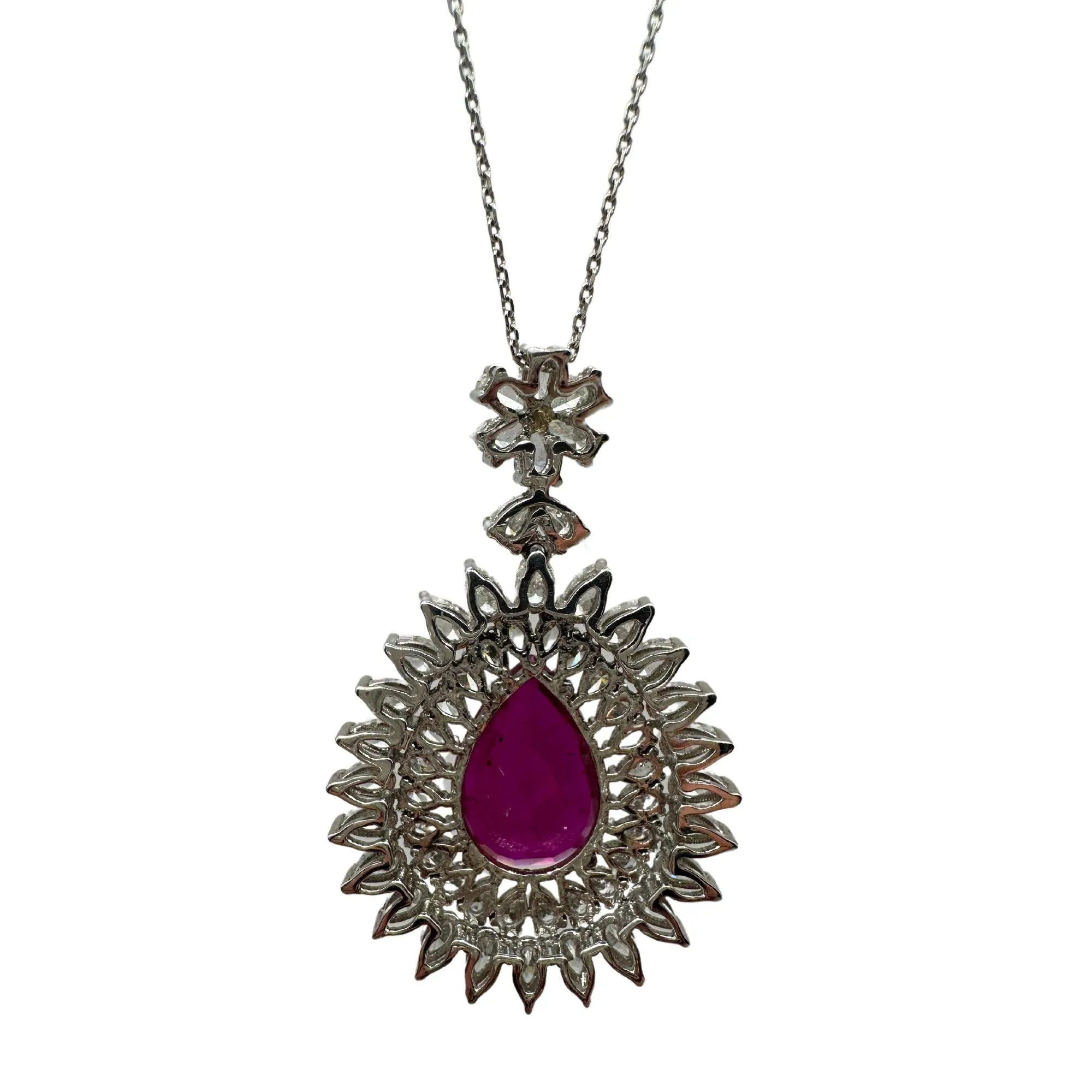 18k African Ruby and Princess Cut Diamond Pendant Necklace