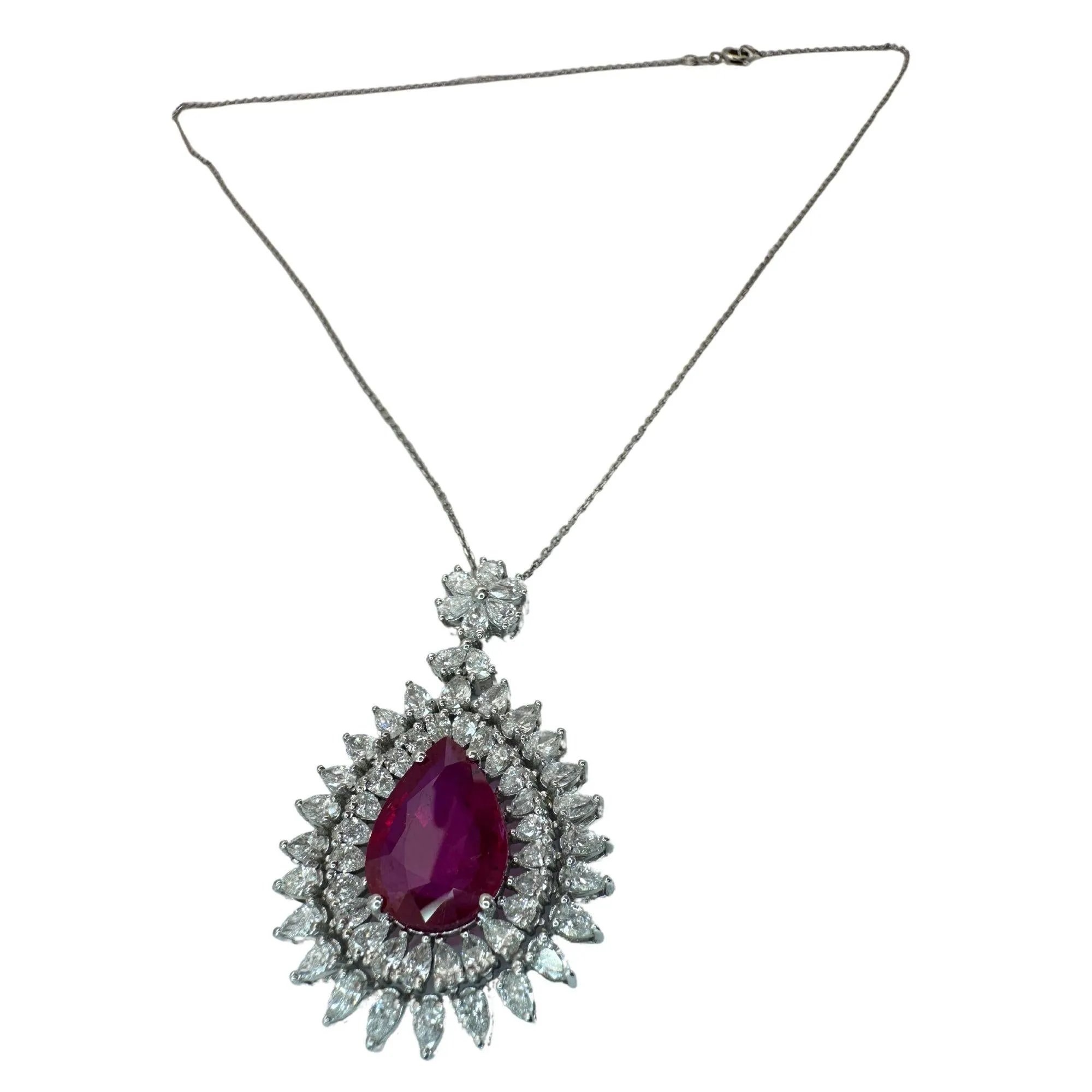 18k African Ruby and Princess Cut Diamond Pendant Necklace