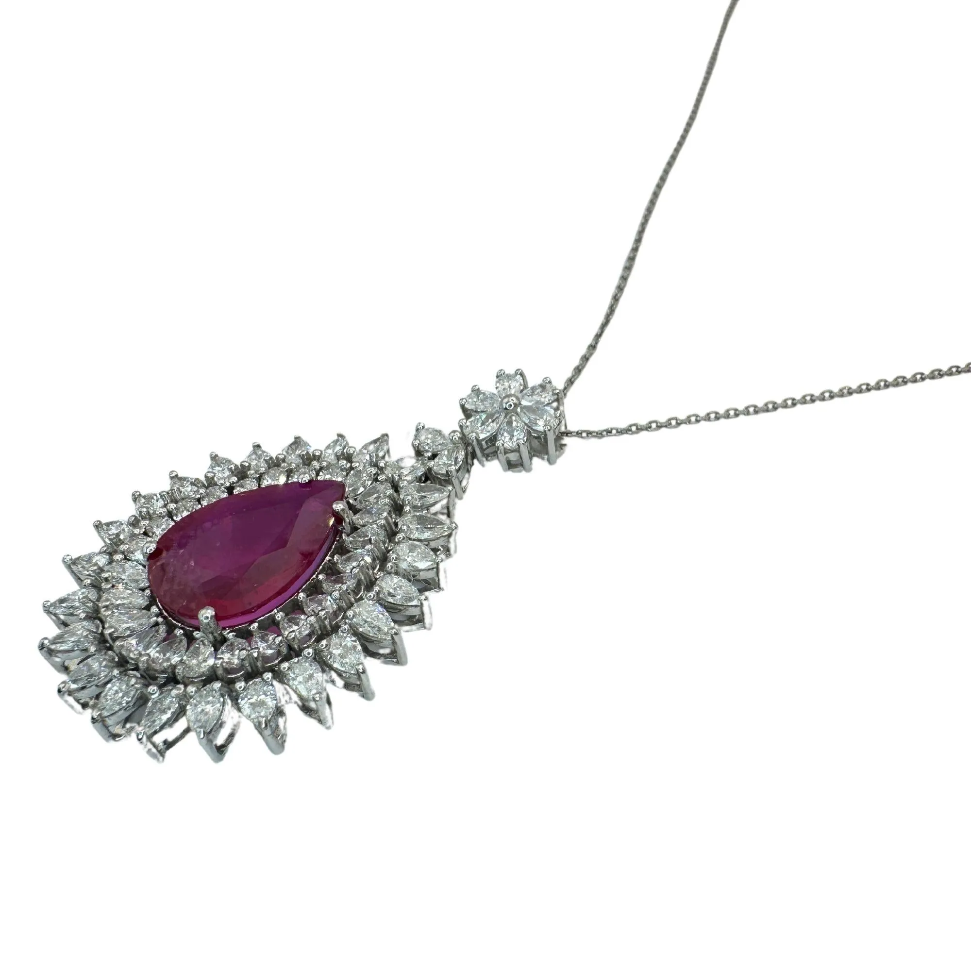 18k African Ruby and Princess Cut Diamond Pendant Necklace