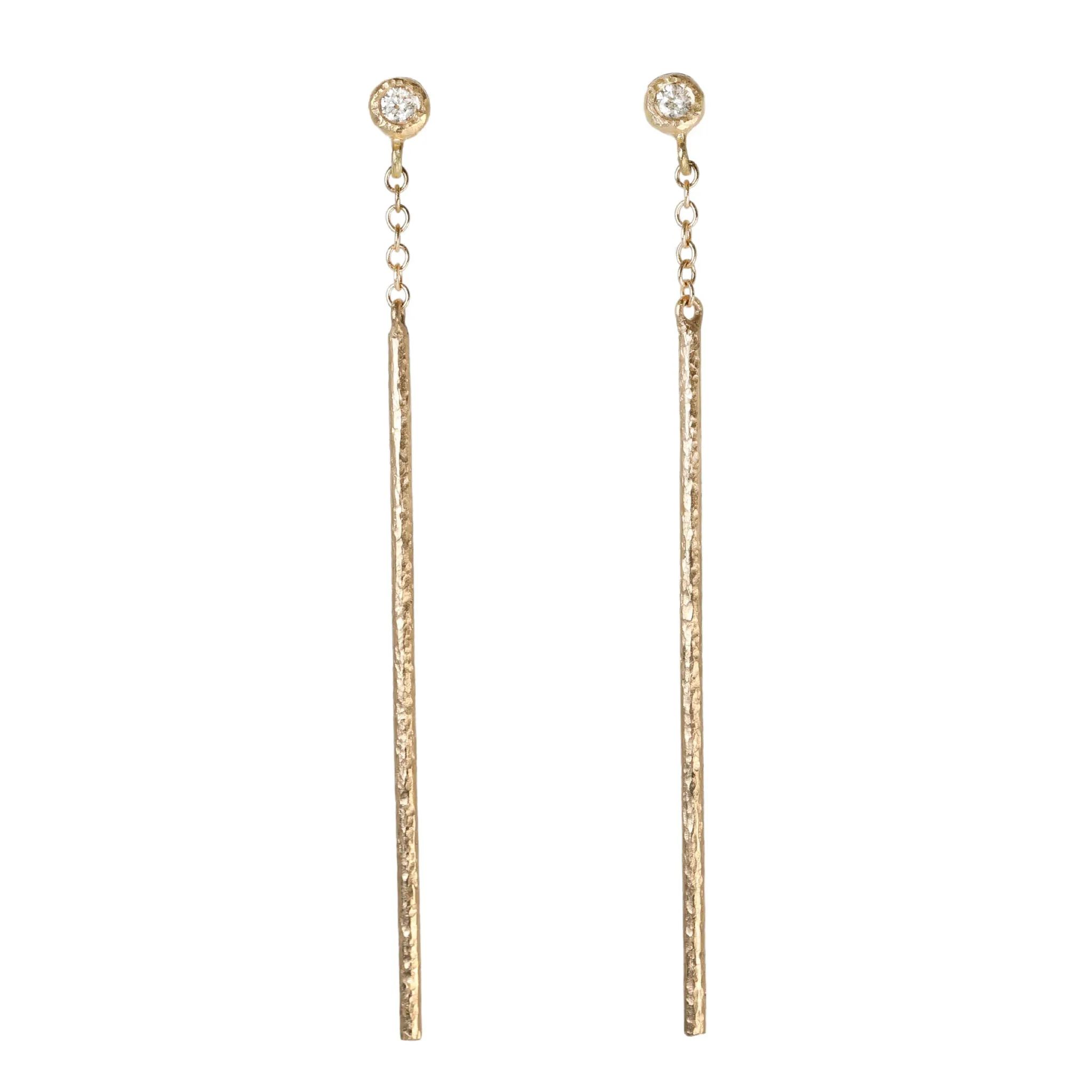 18K Gold Bezel-Set Diamond and Textured "Rain Stick" Earrings