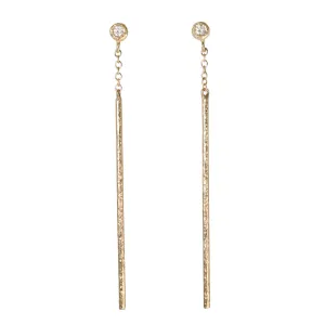 18K Gold Bezel-Set Diamond and Textured "Rain Stick" Earrings