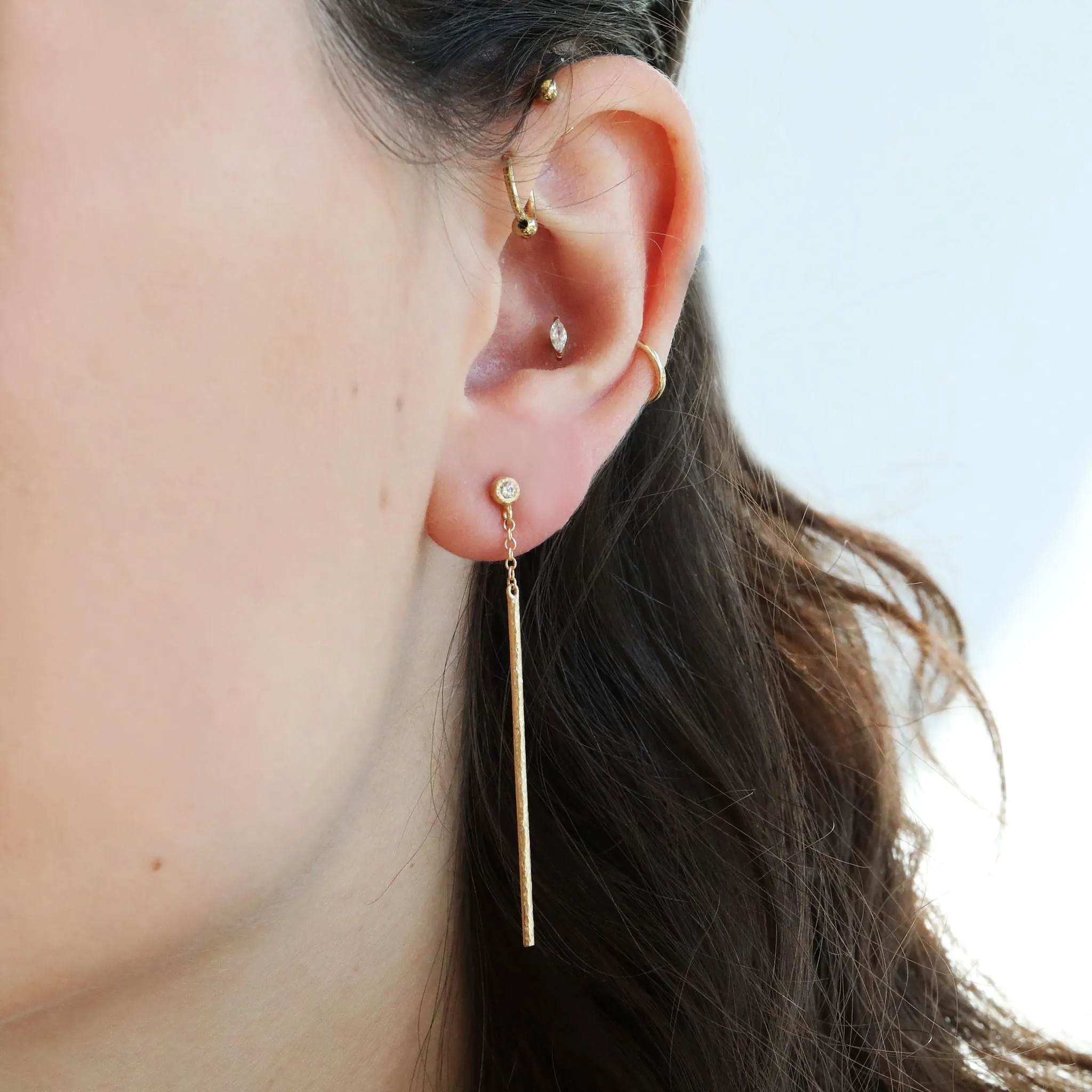 18K Gold Bezel-Set Diamond and Textured "Rain Stick" Earrings