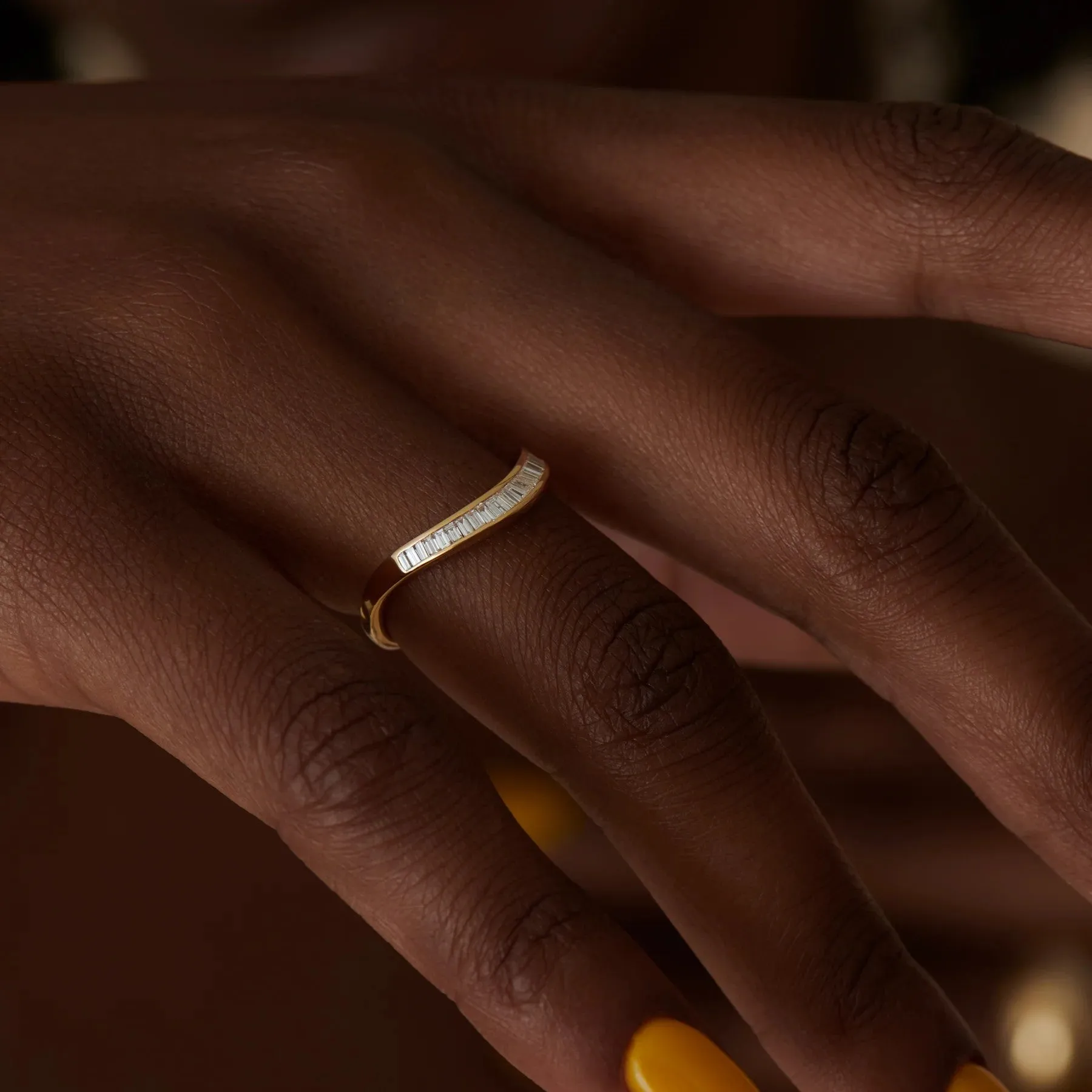 18K Gold Channel-Set Tapered Baguette Diamond Curved Band
