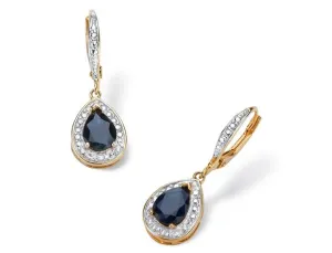 18k Gold-Plated Blue Sapphire Halo Drop Earrings