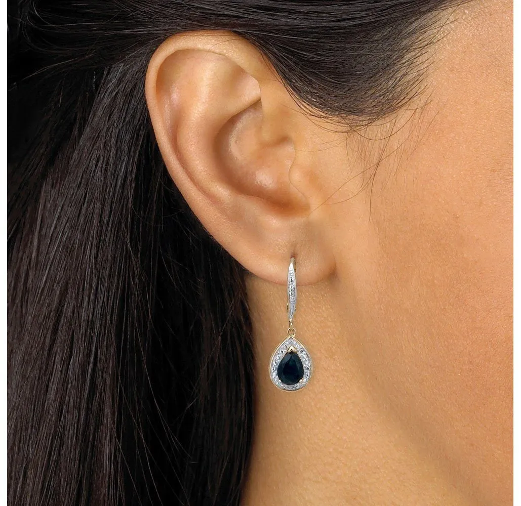 18k Gold-Plated Blue Sapphire Halo Drop Earrings
