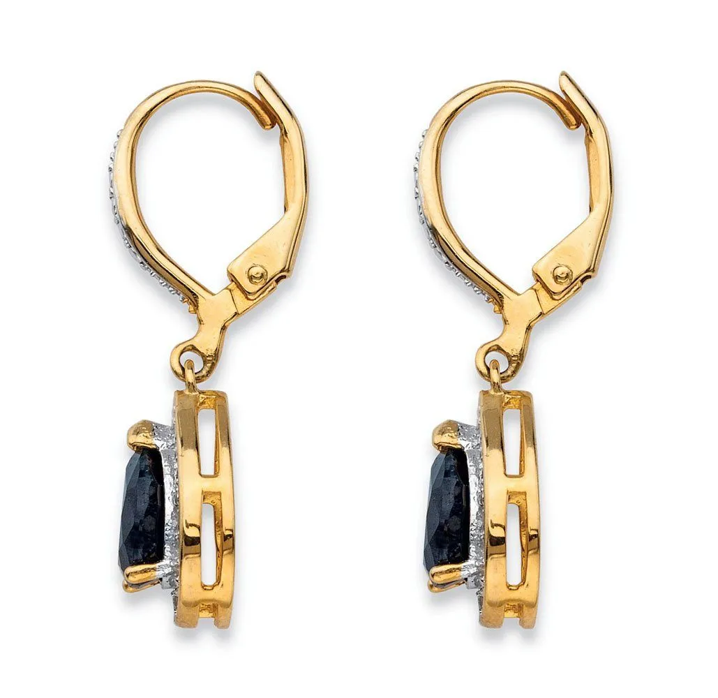 18k Gold-Plated Blue Sapphire Halo Drop Earrings