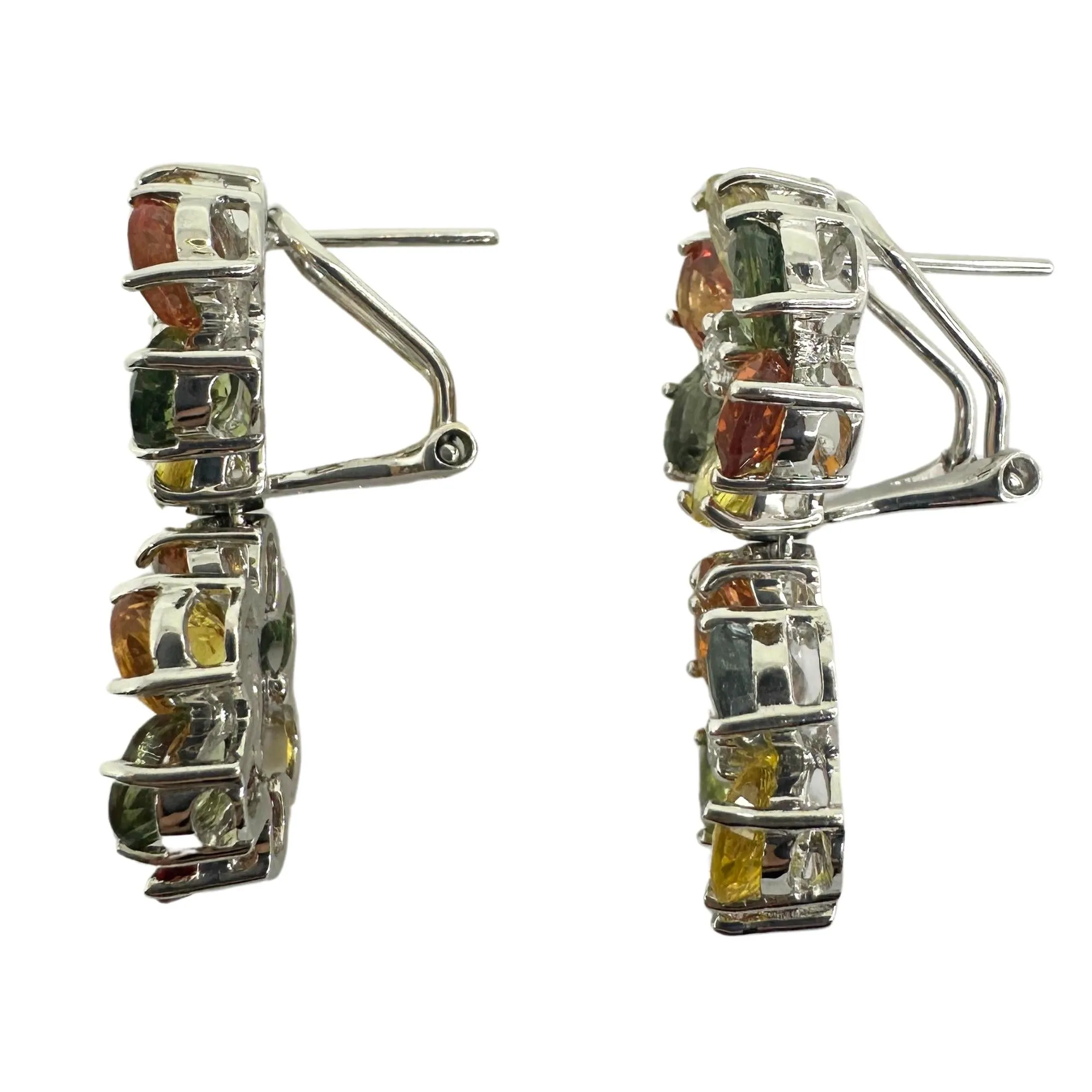 18k Modern Pear Cut Multicolor Sapphire and Diamond Flower Earrings
