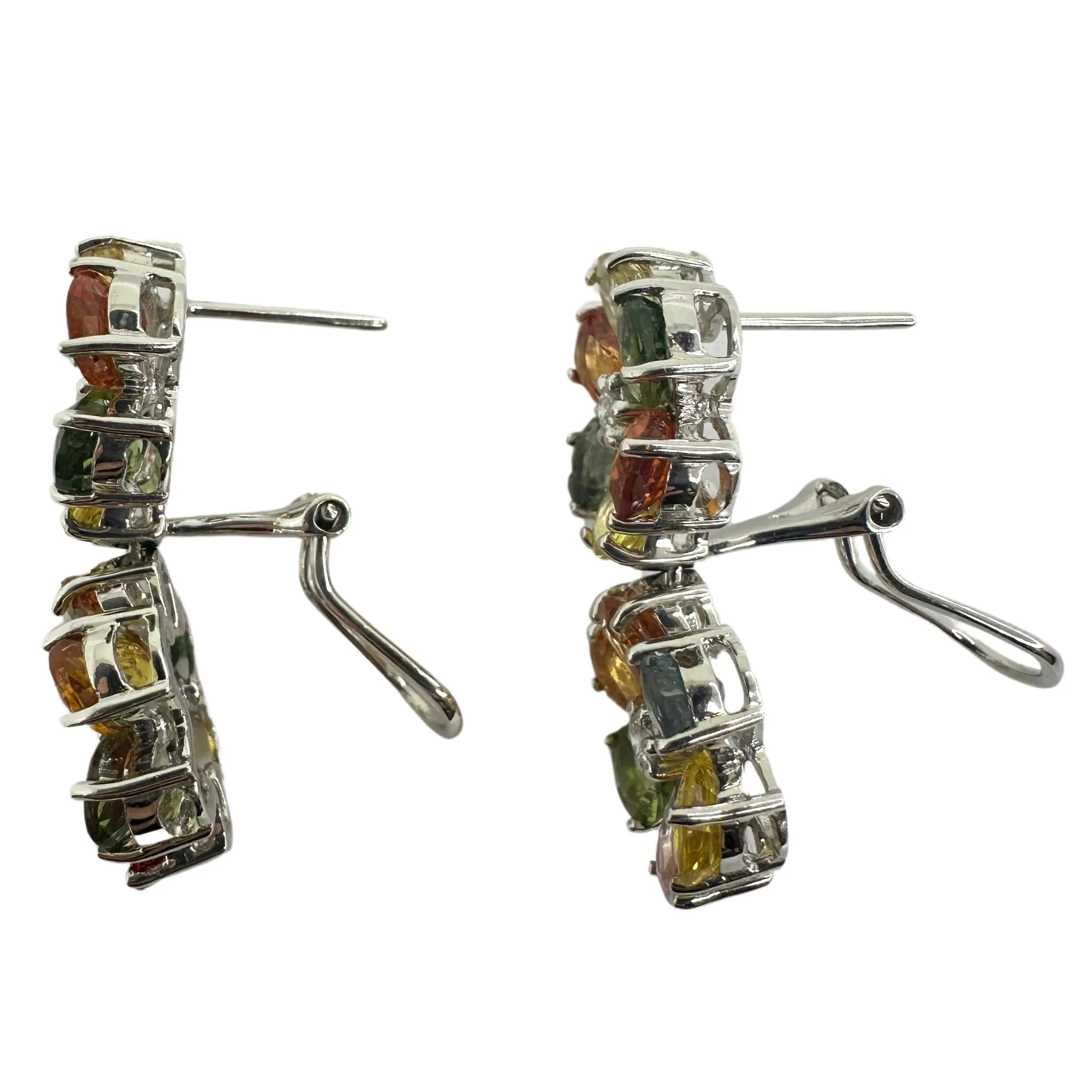 18k Modern Pear Cut Multicolor Sapphire and Diamond Flower Earrings