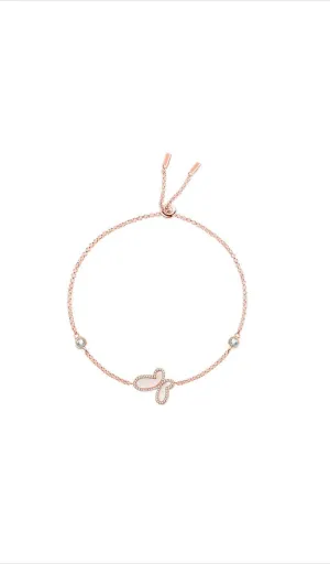 18k Rose Gold w/ Mother Of Pearl Of Cubic Zirconia Encrusted Butterfly Bracelet