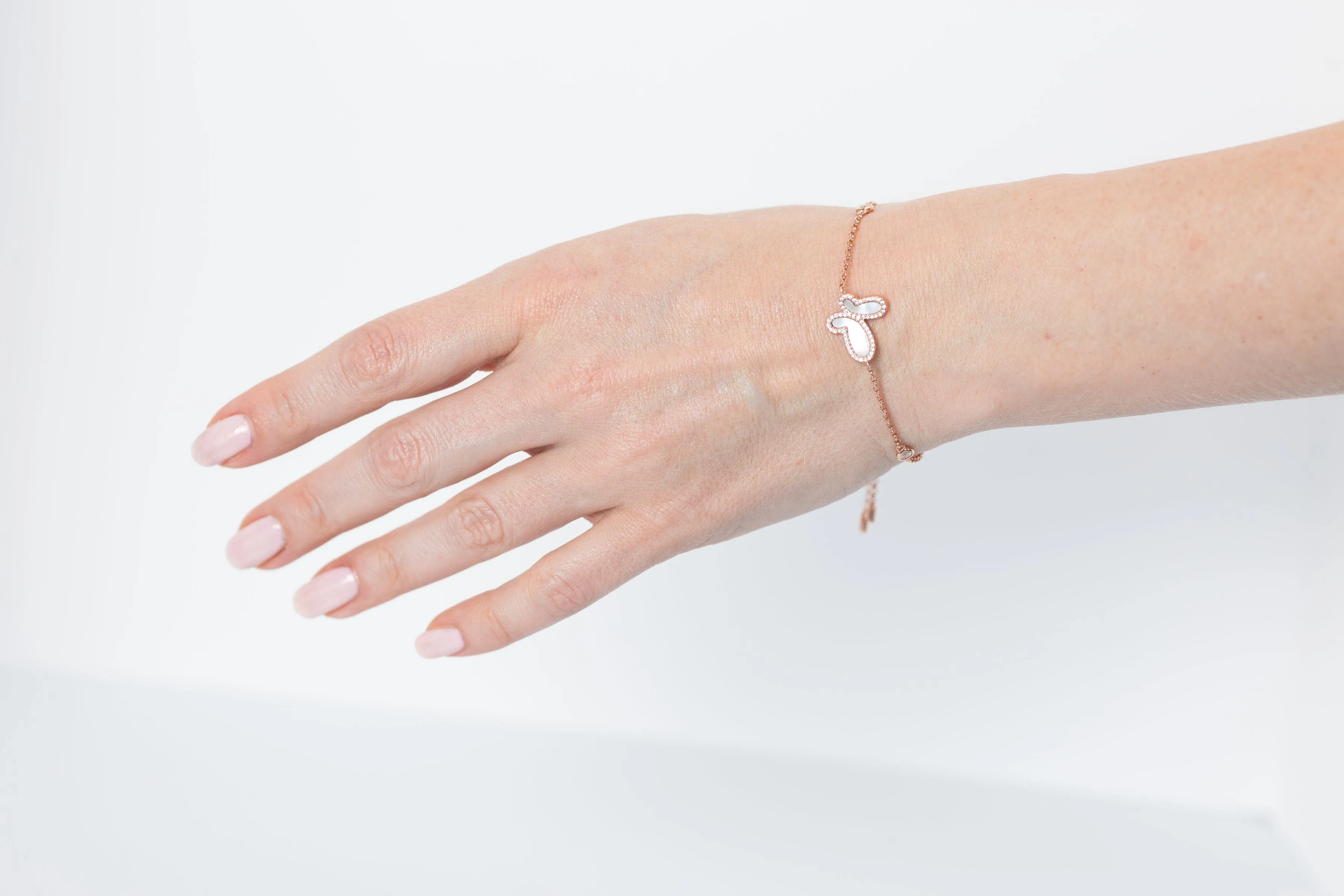 18k Rose Gold w/ Mother Of Pearl Of Cubic Zirconia Encrusted Butterfly Bracelet