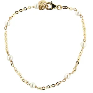 18K Solid Yellow Gold Pearls and Diamond cut Chain Bracelet