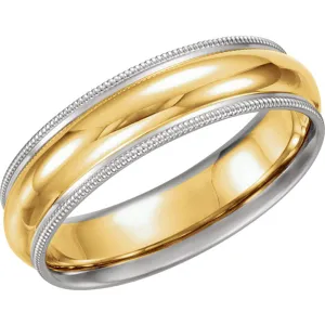 18K White & Yellow Gold 6mm Milgrain Band Size 9