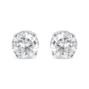 18K White Gold 3/4 Cttw Round Brilliant-Cut Near Colorless Diamond Classic 4-Prong Stud Earrings (G-H Color, VS1-VS2 Clarity)