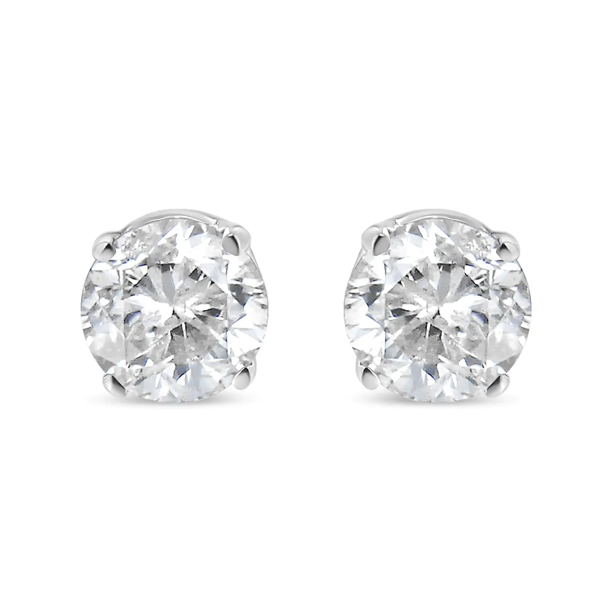 18K White Gold 3/4 Cttw Round Brilliant-Cut Near Colorless Diamond Classic 4-Prong Stud Earrings (G-H Color, VS1-VS2 Clarity)