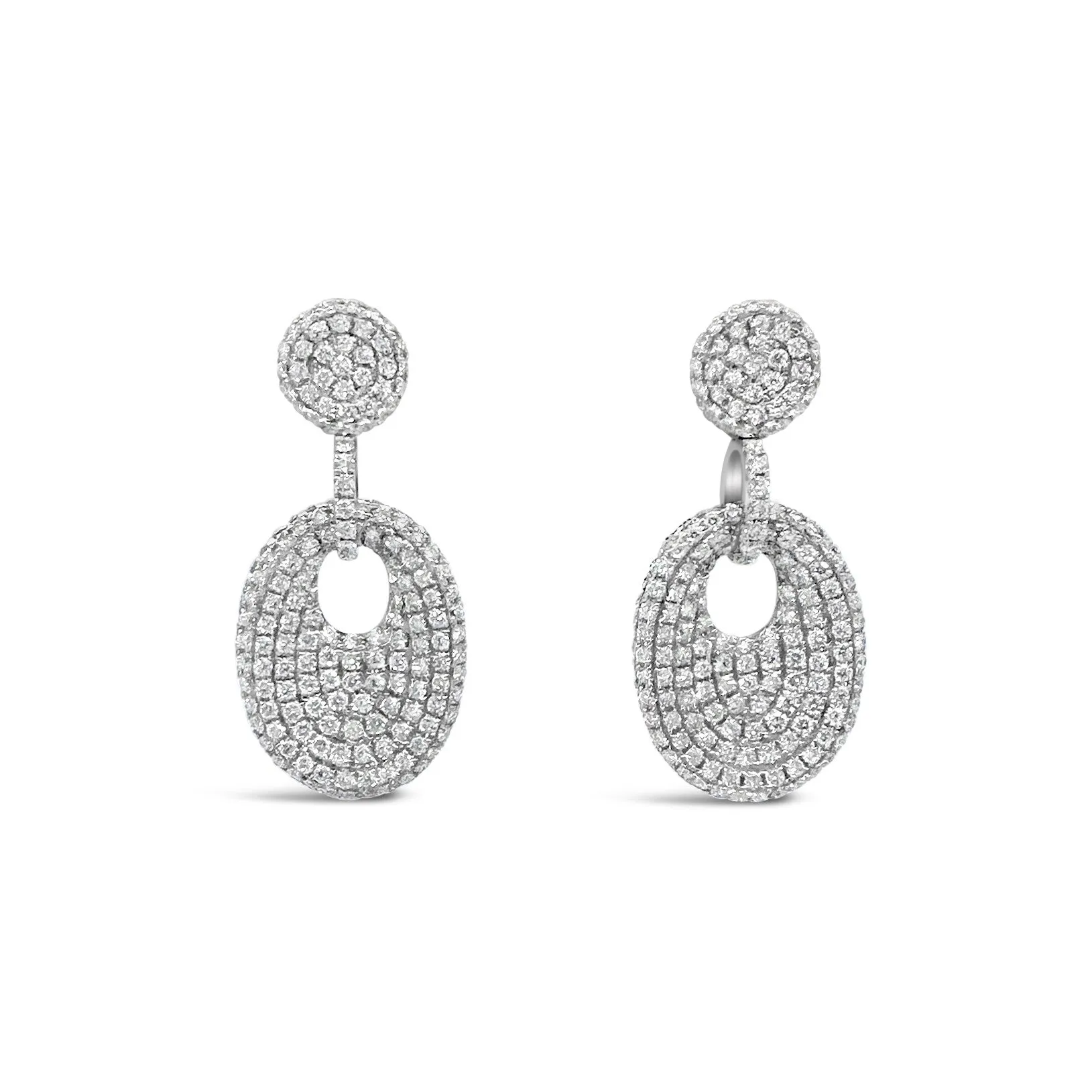 18K White Gold 3.66ctw Diamond Pave Estate Drop Earrings