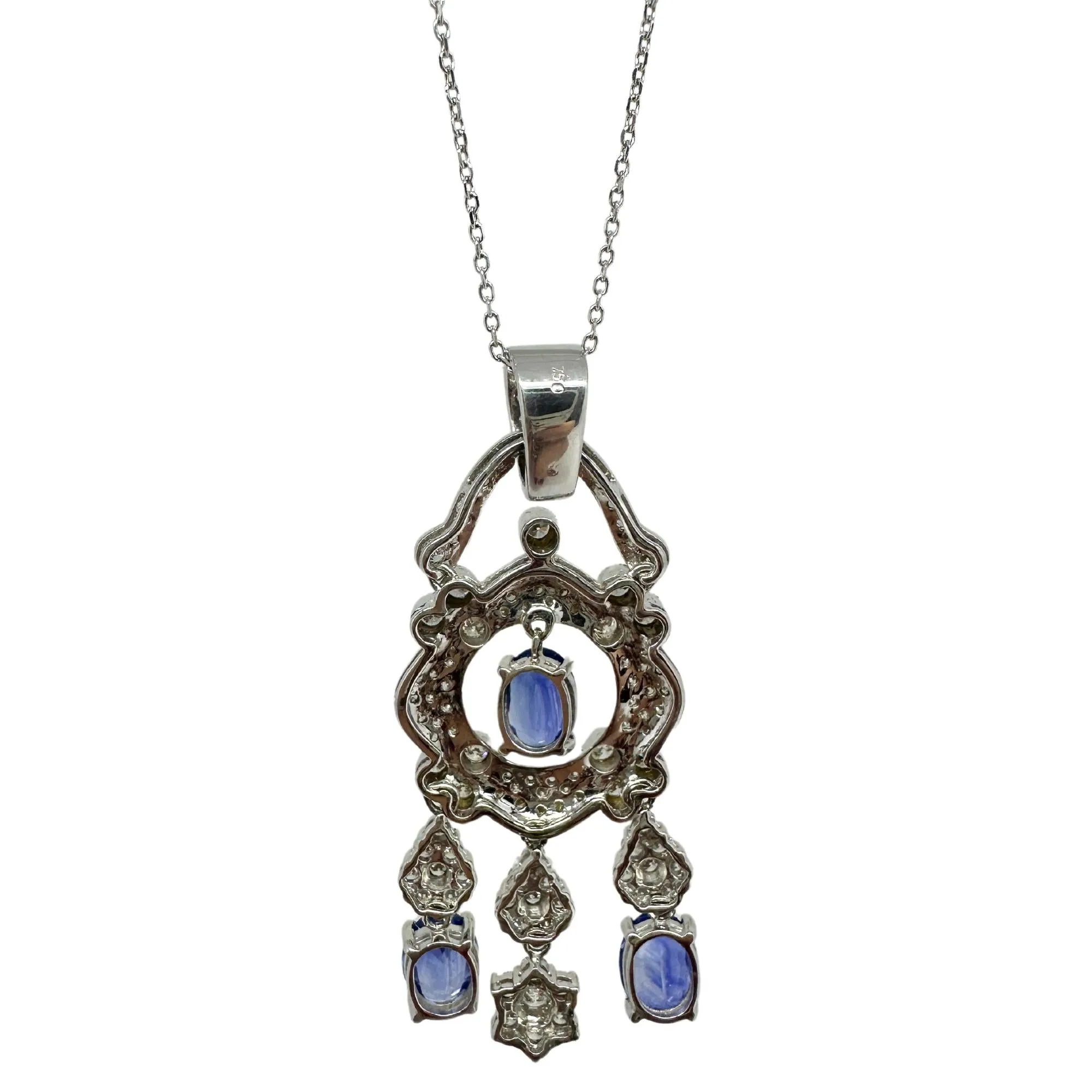18K White Gold Diamond and Sapphire Pendant Necklace