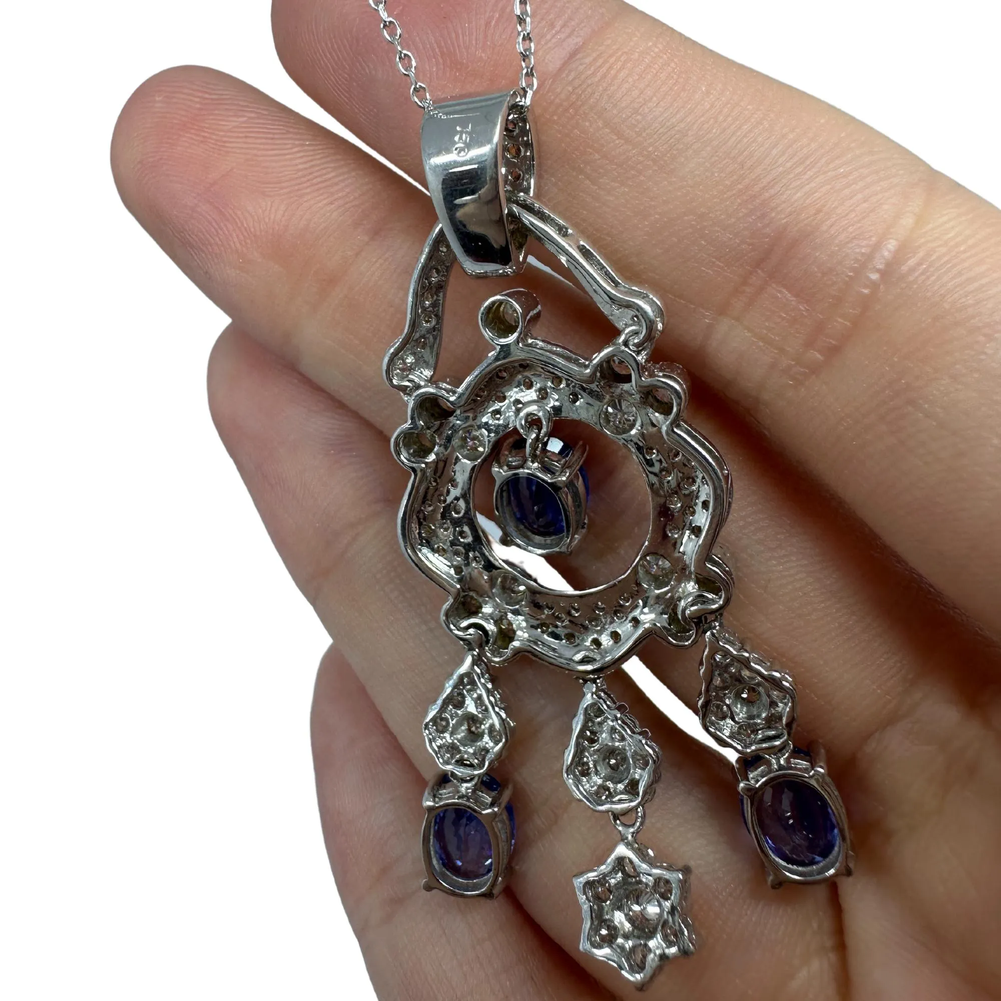 18K White Gold Diamond and Sapphire Pendant Necklace