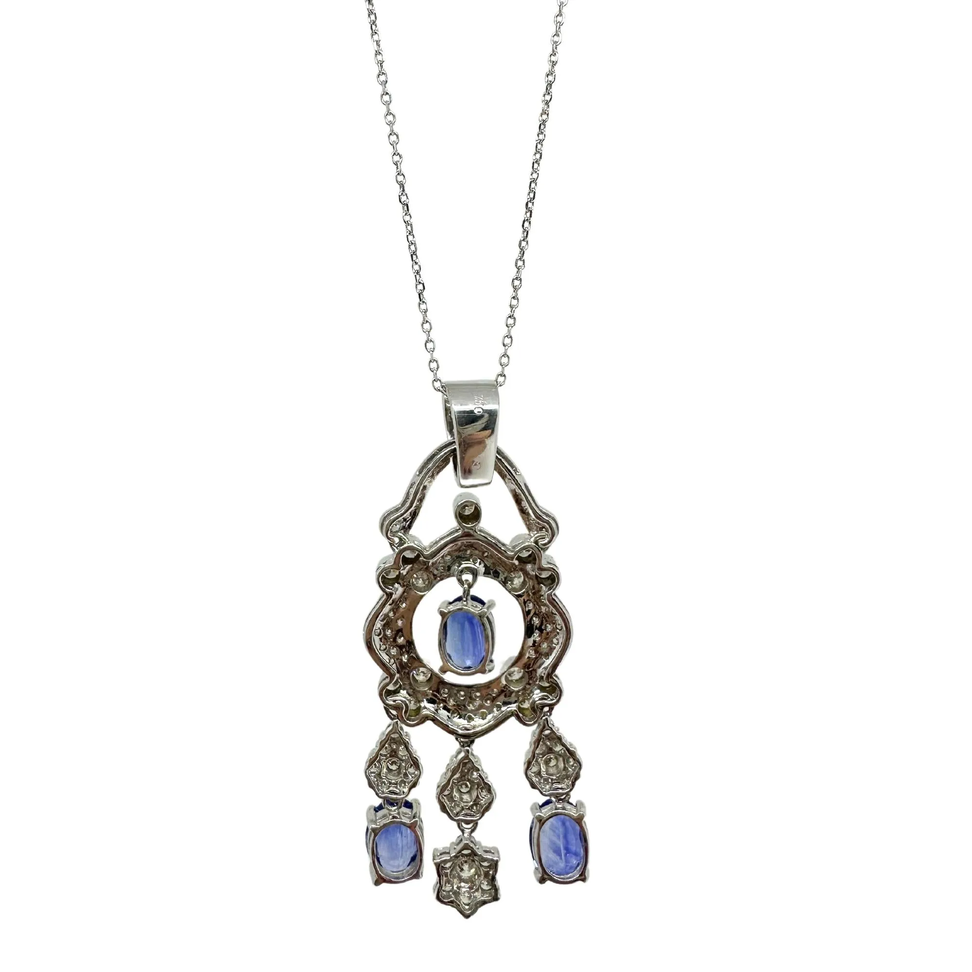 18K White Gold Diamond and Sapphire Pendant Necklace