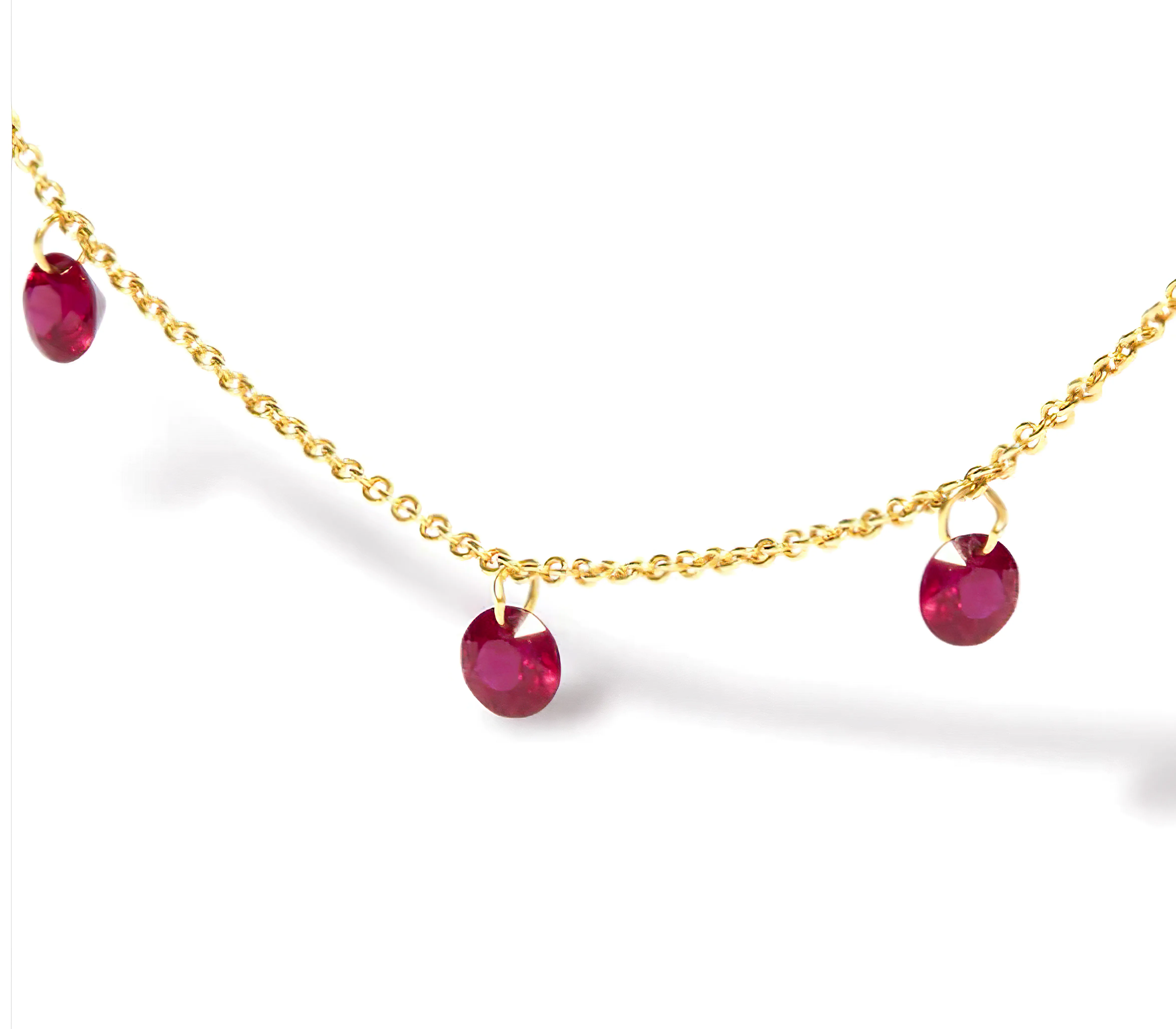 18K Yellow Gold Necklace 1 1/3 Cttw Dangling Red Ruby Drop 18" Chain Collar