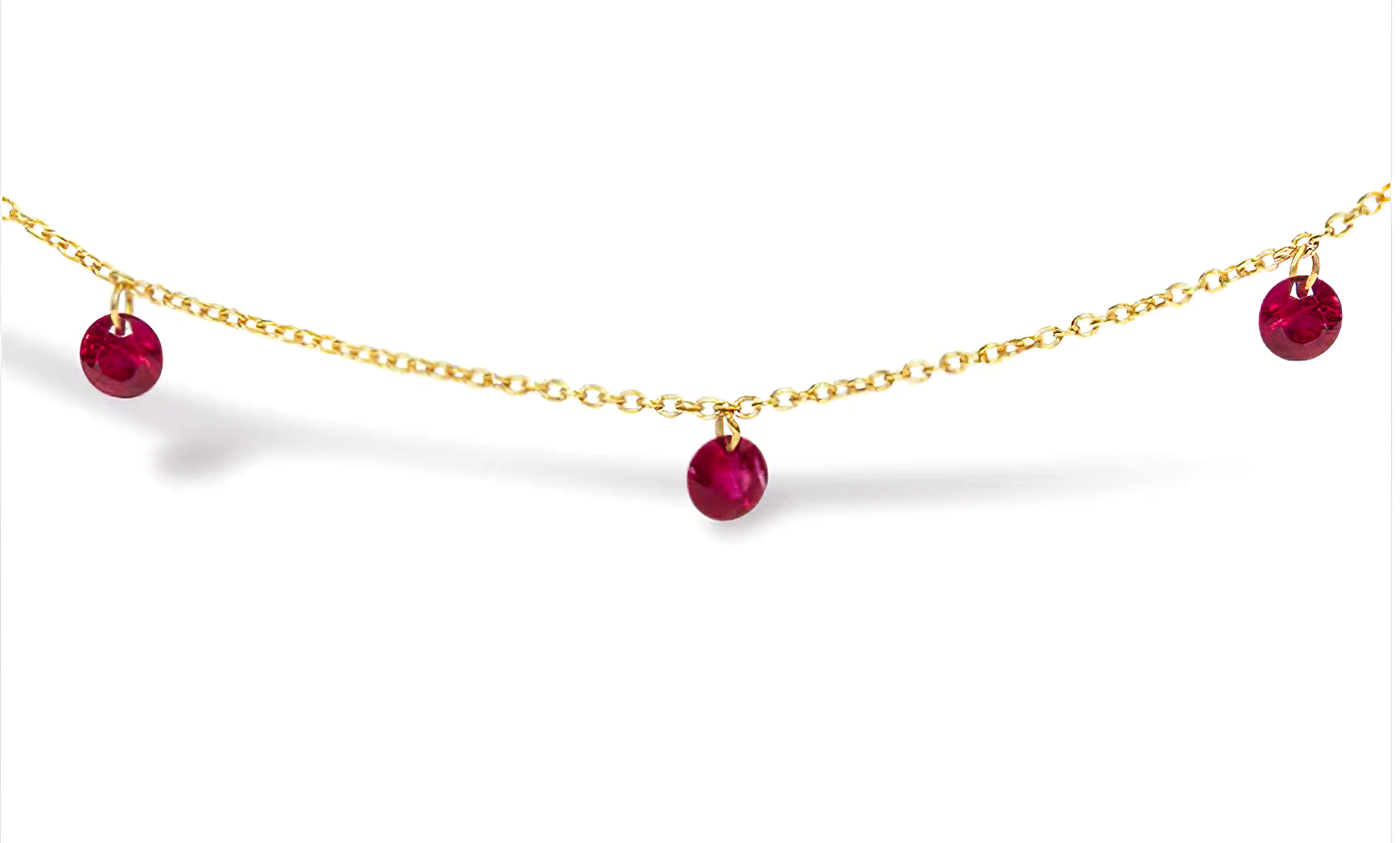18K Yellow Gold Necklace 1 1/3 Cttw Dangling Red Ruby Drop 18" Chain Collar