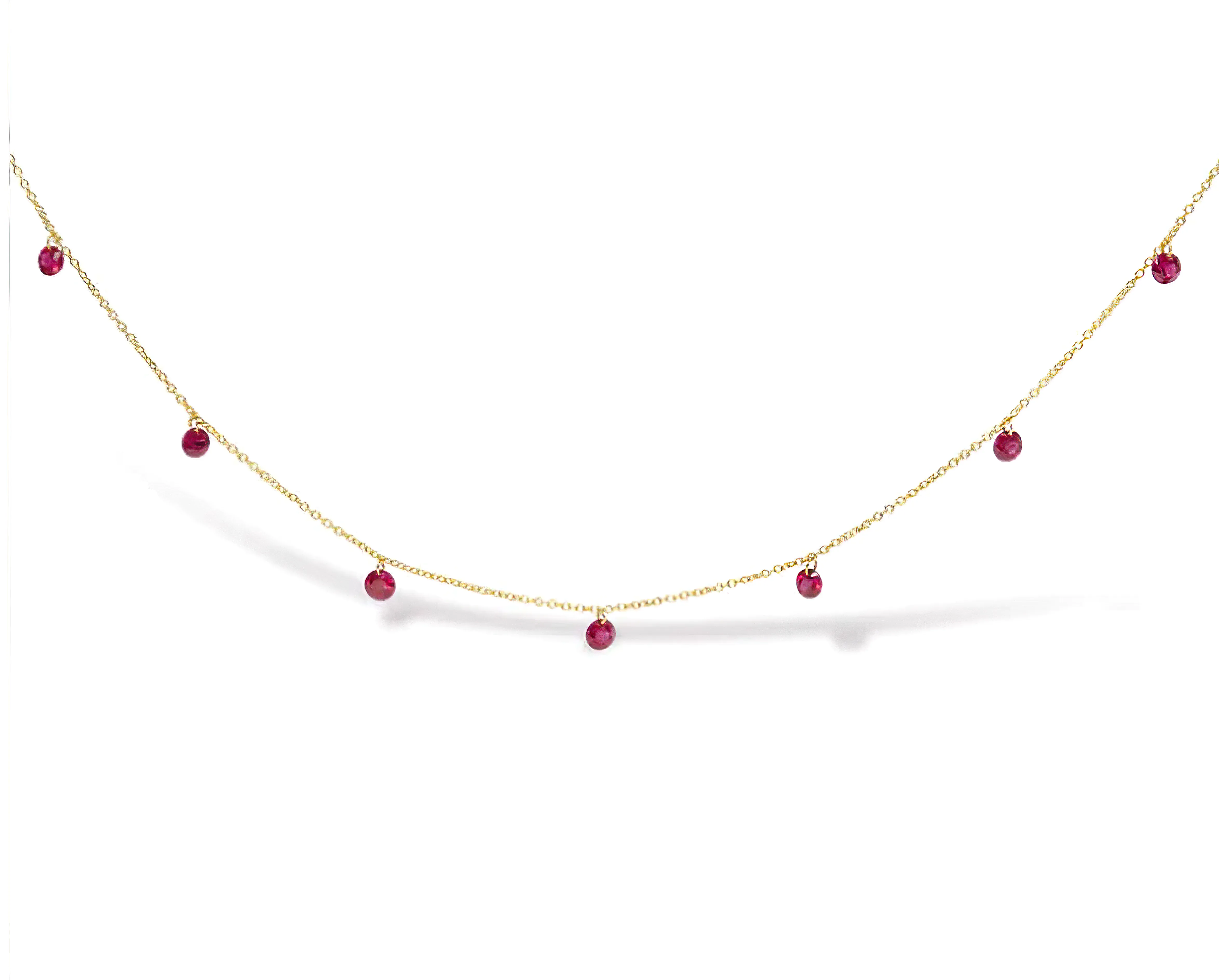 18K Yellow Gold Necklace 1 1/3 Cttw Dangling Red Ruby Drop 18" Chain Collar