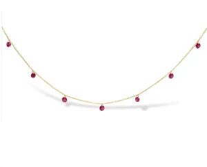 18K Yellow Gold Necklace 1 1/3 Cttw Dangling Red Ruby Drop 18" Chain Collar