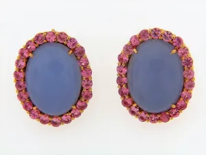 18K-YG LAVENDER CHALCEDONY AND PINK SAPPHIRE EARCLIPS