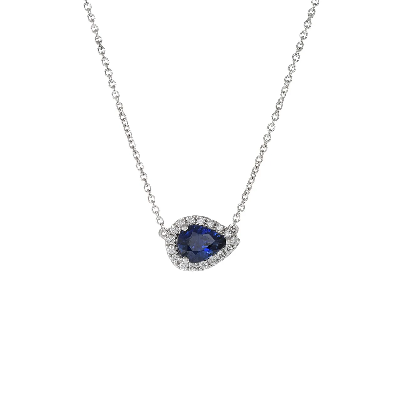 18KT White Gold Sapphire And Diamond Pear Shaped Pendant Necklace