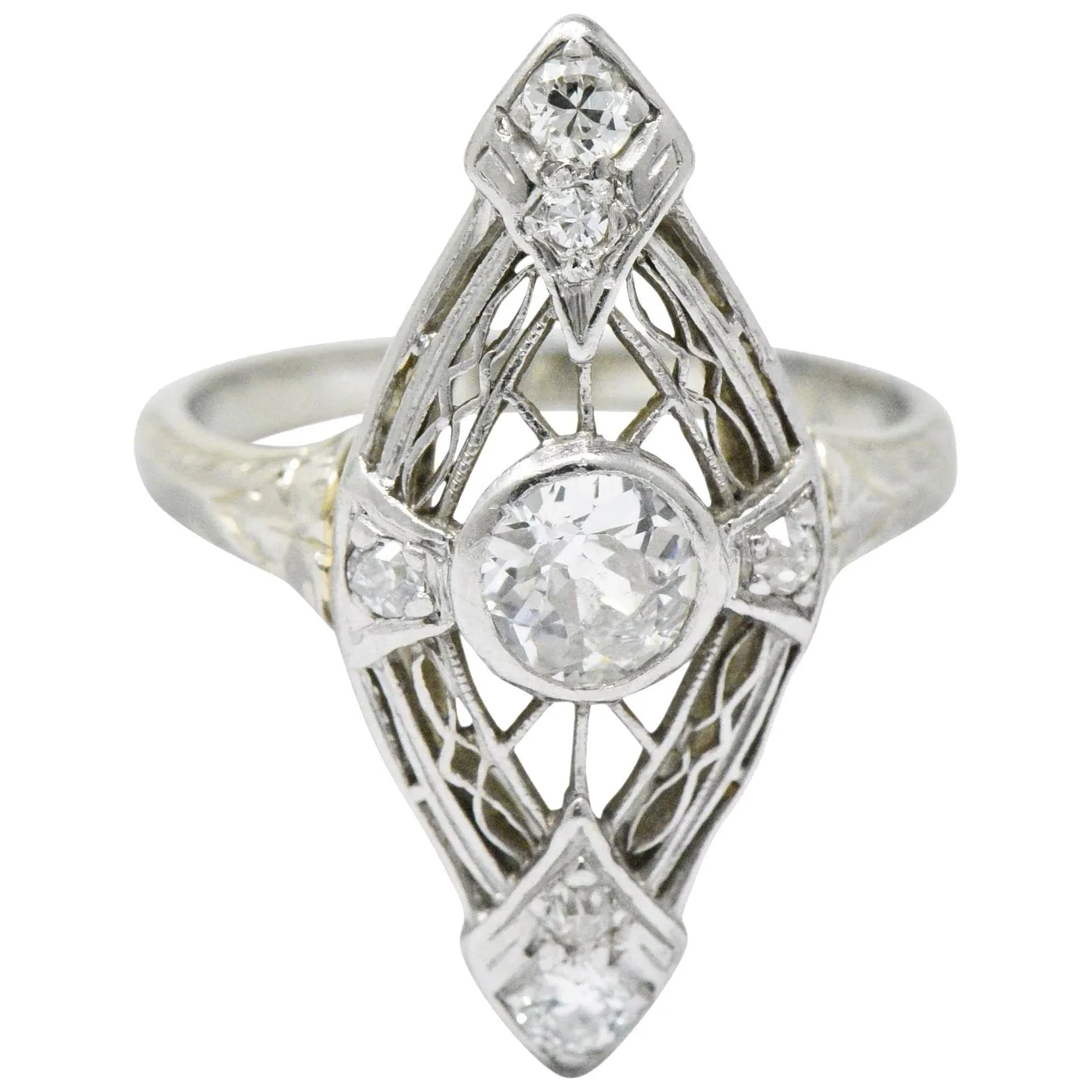 1920's Edwardian 0.57 CTW Diamond Platinum-Topped White Gold Dinner Ring