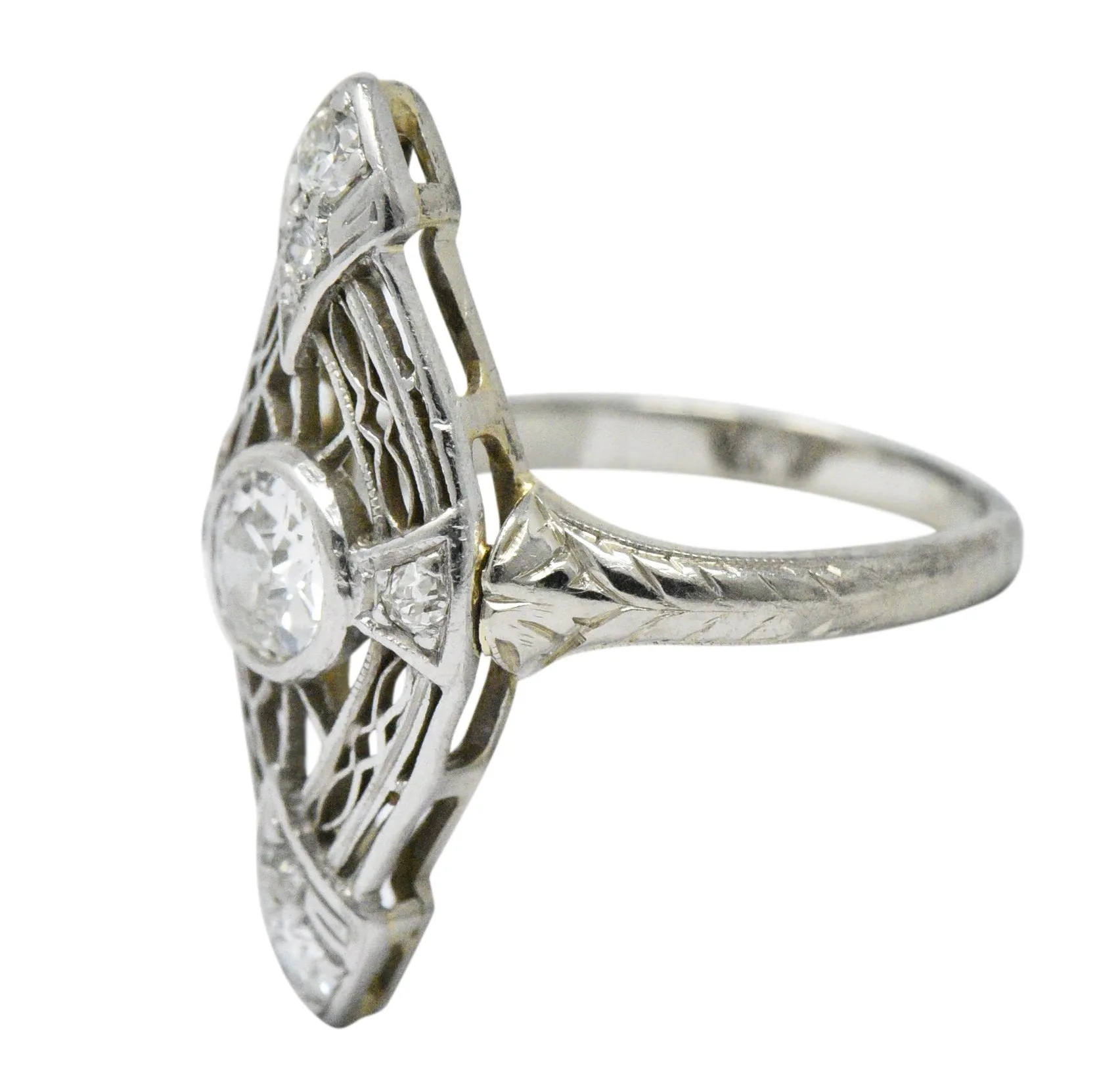 1920's Edwardian 0.57 CTW Diamond Platinum-Topped White Gold Dinner Ring