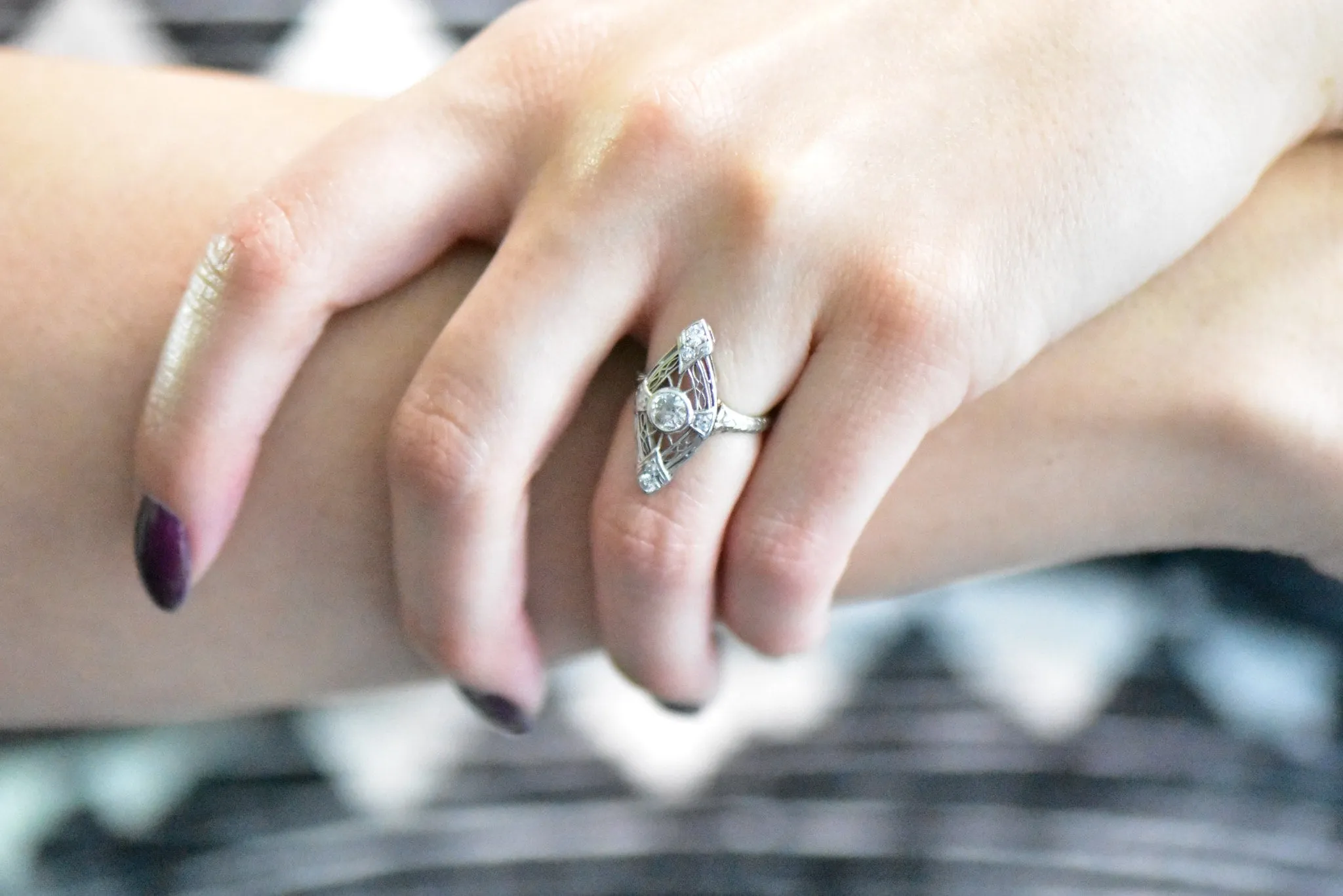 1920's Edwardian 0.57 CTW Diamond Platinum-Topped White Gold Dinner Ring
