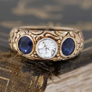 1.98ctw Diamond & Sapphire Trilogy Carved Dome Ring