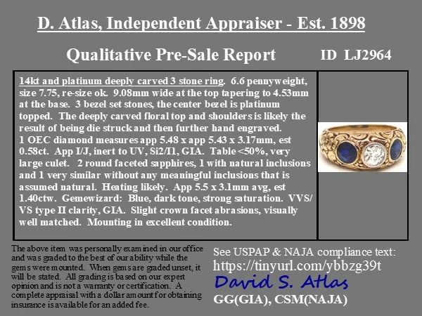 1.98ctw Diamond & Sapphire Trilogy Carved Dome Ring