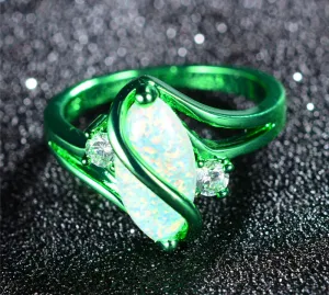 1st White Fire Opal Green Gold Ring