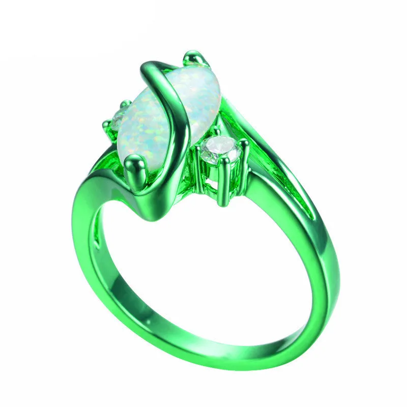 1st White Fire Opal Green Gold Ring