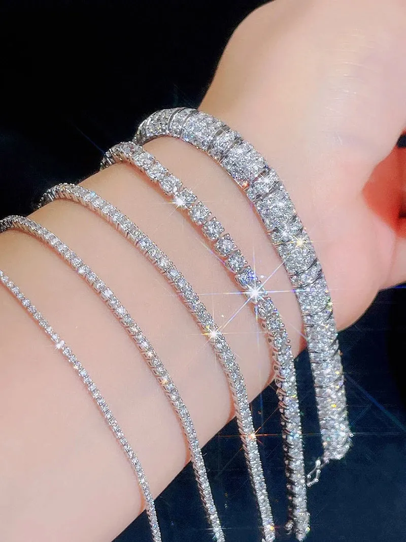 2-6.5mm Moissanite Tennis Bracelet Platinum Plated 925 Sterling Silver