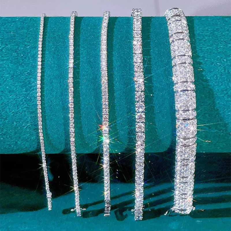 2-6.5mm Moissanite Tennis Bracelet Platinum Plated 925 Sterling Silver
