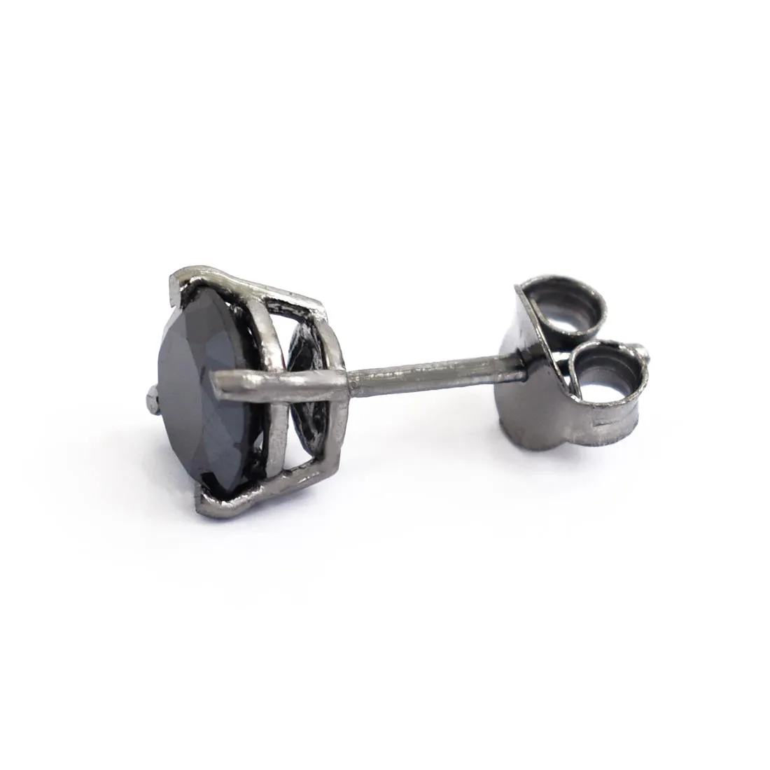 2 Ct AAA Certified Round Shape Black Diamond Solitaire Single Stud in Black Gold, Great Sparkle & Luster