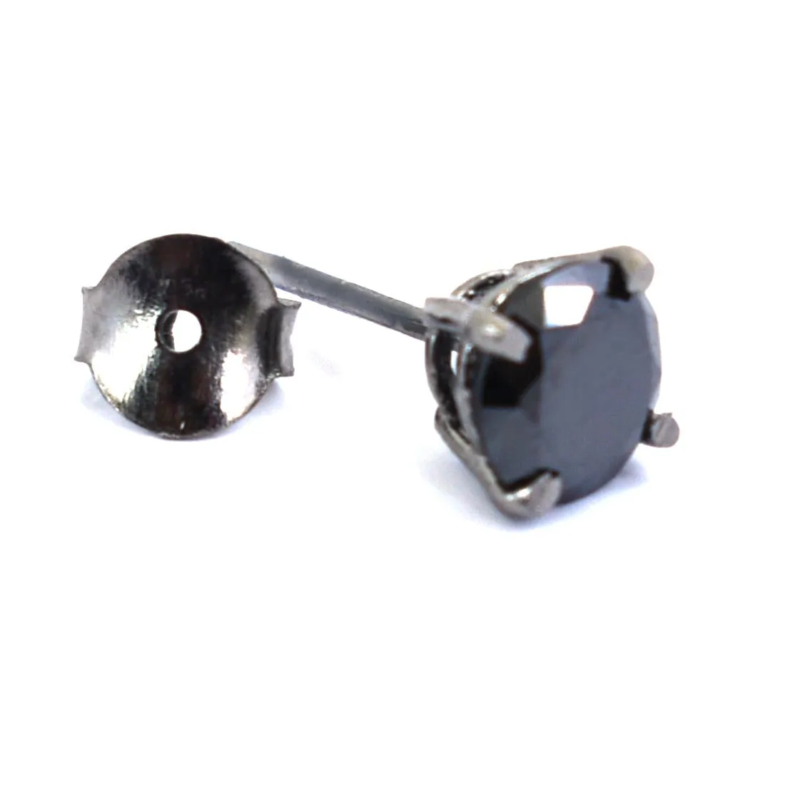 2 Ct AAA Certified Round Shape Black Diamond Solitaire Single Stud in Black Gold, Great Sparkle & Luster