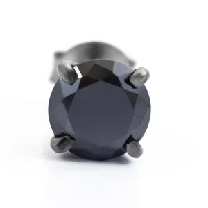 2 Ct AAA Certified Round Shape Black Diamond Solitaire Single Stud in Black Gold, Great Sparkle & Luster