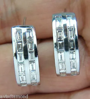 2.00CT BAGUETTE TWO ROWS DIAMOND SEMI HOOP CLIP EARRINGS 14KT