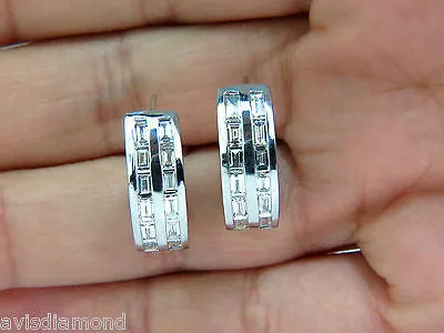 2.00CT BAGUETTE TWO ROWS DIAMOND SEMI HOOP CLIP EARRINGS 14KT