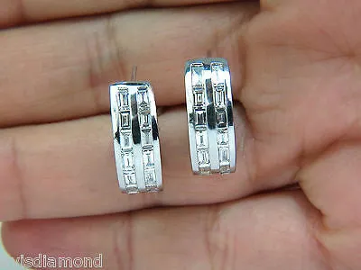 2.00CT BAGUETTE TWO ROWS DIAMOND SEMI HOOP CLIP EARRINGS 14KT