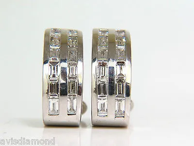 2.00CT BAGUETTE TWO ROWS DIAMOND SEMI HOOP CLIP EARRINGS 14KT