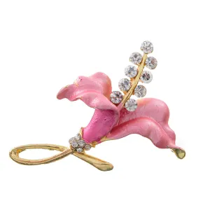 2018 New Lucky Pink Enamel Flower Brooches Female Hijab Pin Corsage Broach for Women Wedding Dress Badge Accessories Jewelry