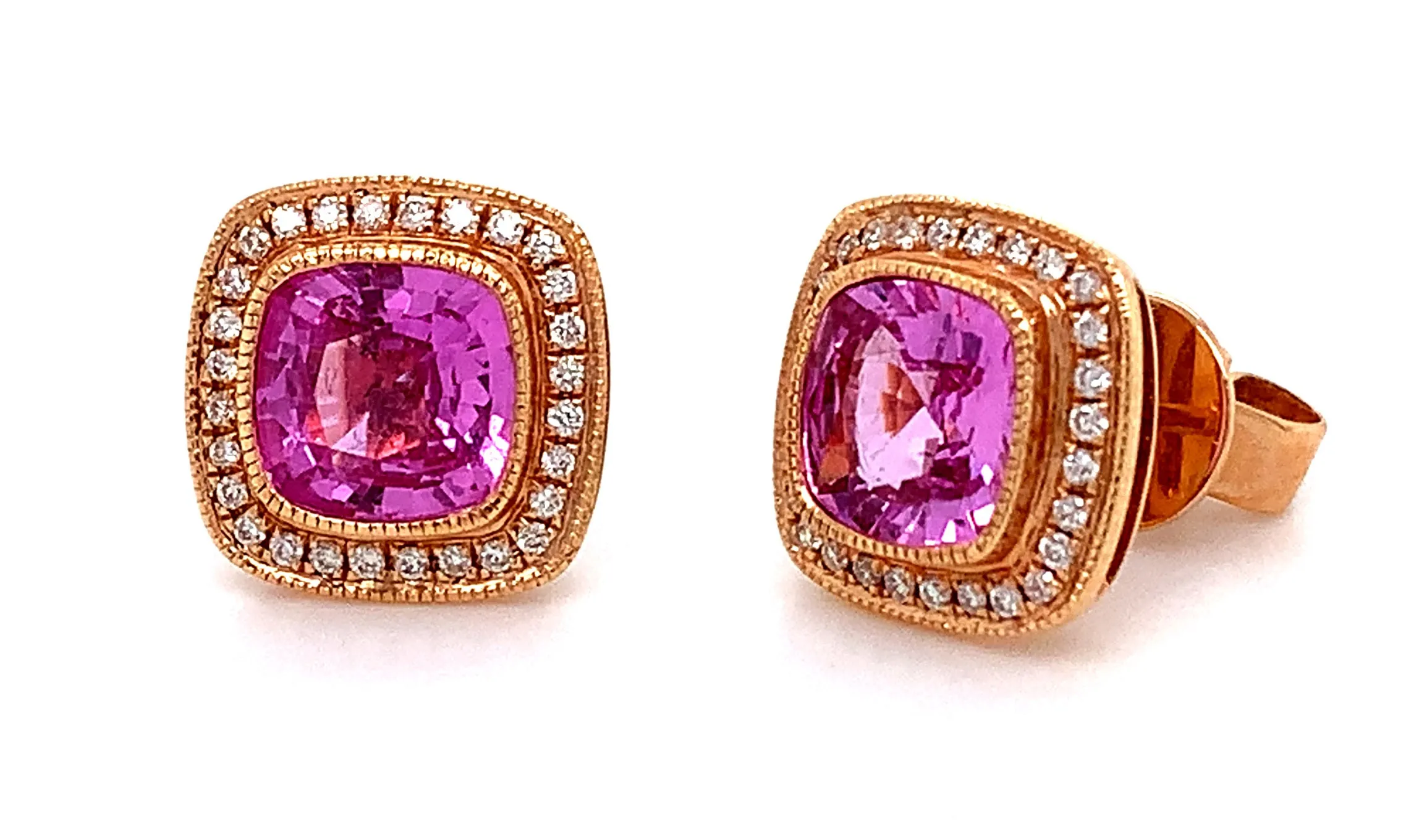 2.23ctw Princess Cut Pink Sapphire & Diamond Earrings
