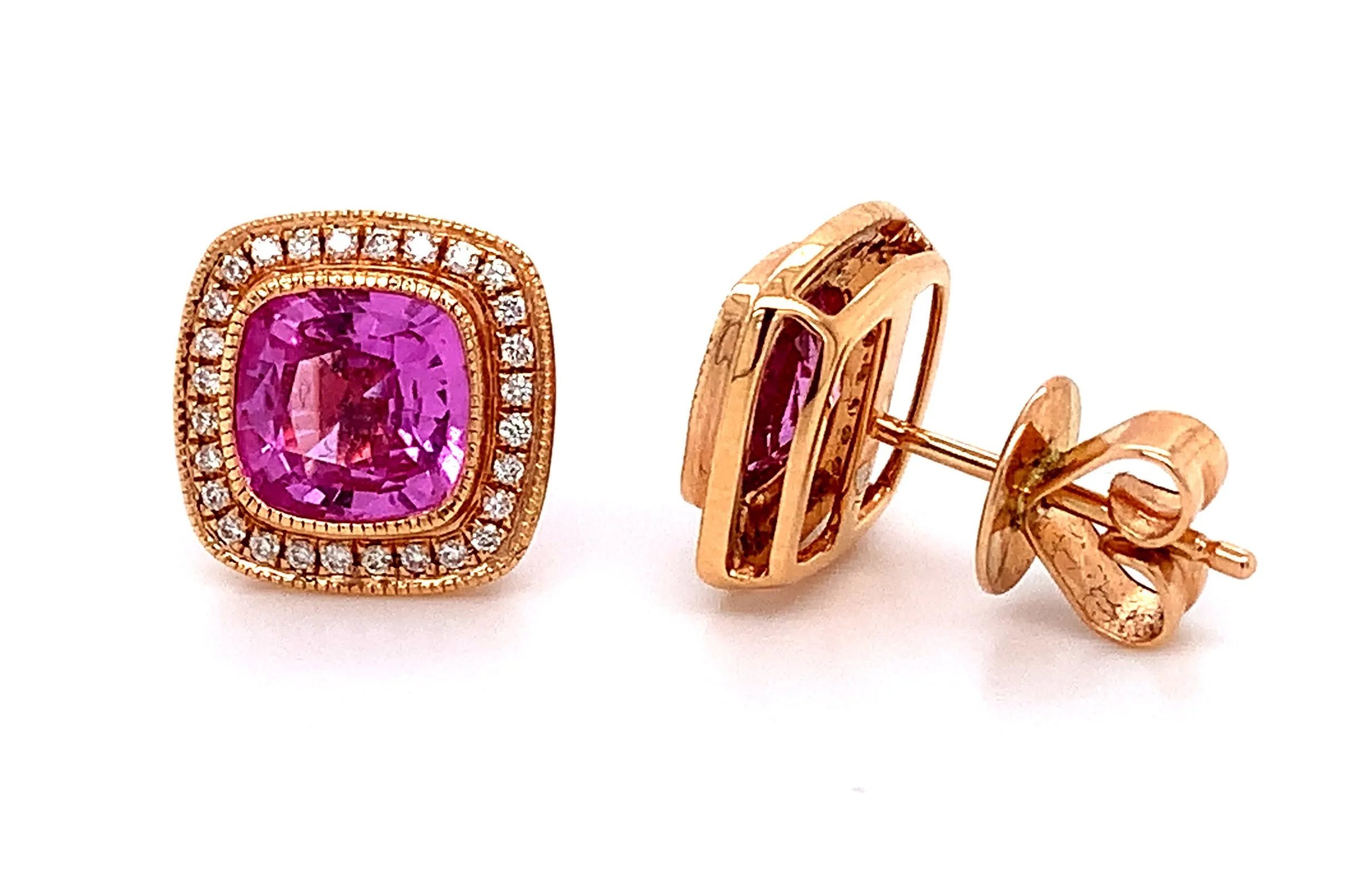 2.23ctw Princess Cut Pink Sapphire & Diamond Earrings