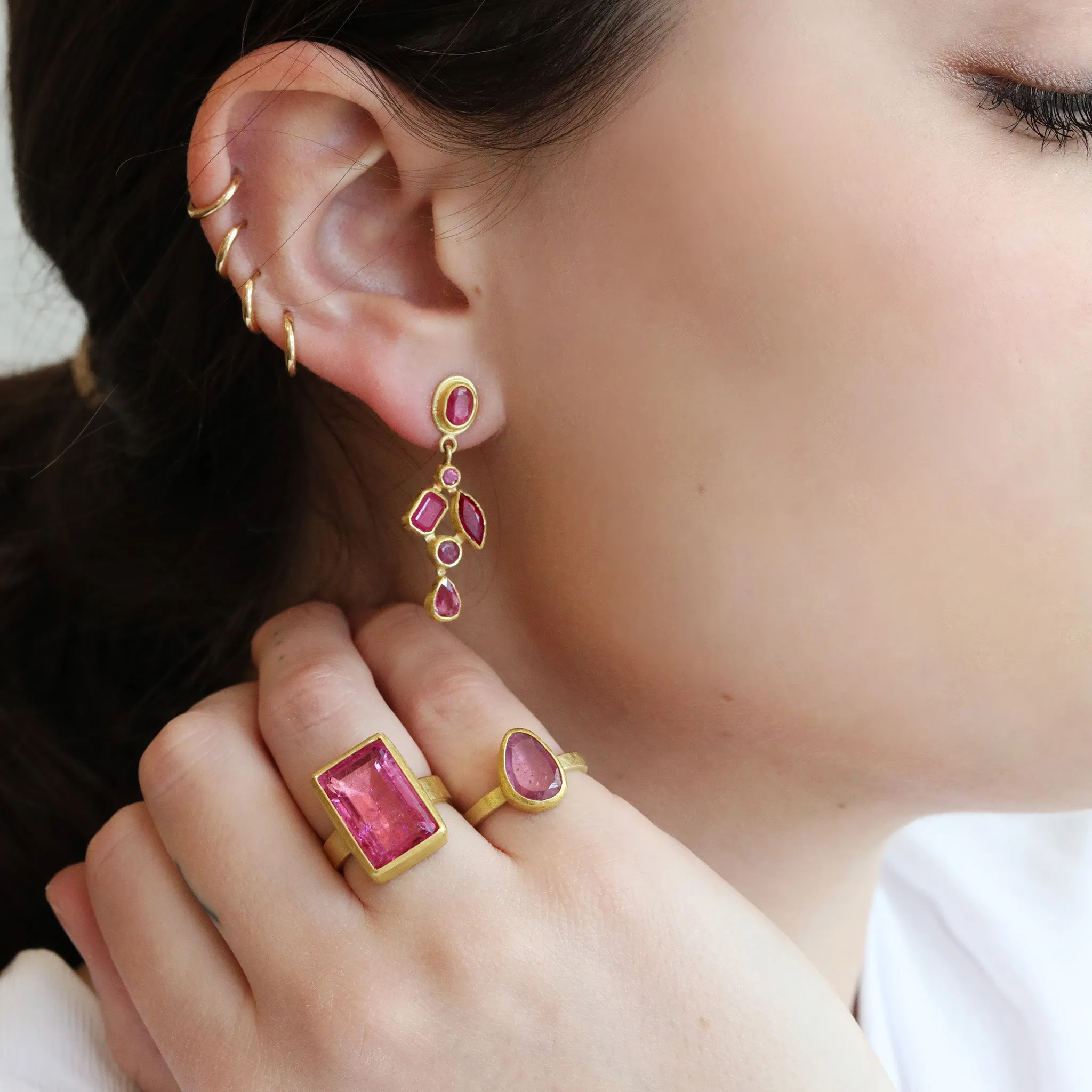 22K & 18K Gold Irregular Faceted Pink Sapphire Ring