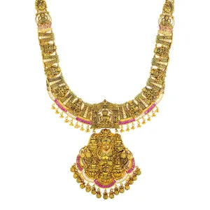 22K Antique Yellow Gold, CZ & Ruby Lakshmi Necklace (120.9gm)